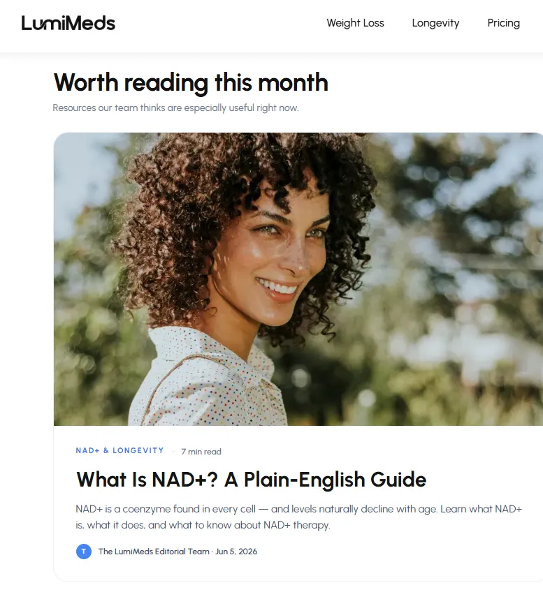 The LumiMeds blog, with an article about NAD+